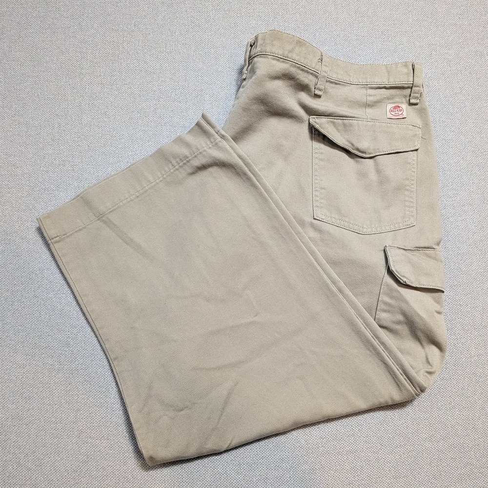 Red Kap Mens Pants Khaki 46x27 Twill Cargo Pockets Belt Loops Regular Size 46
